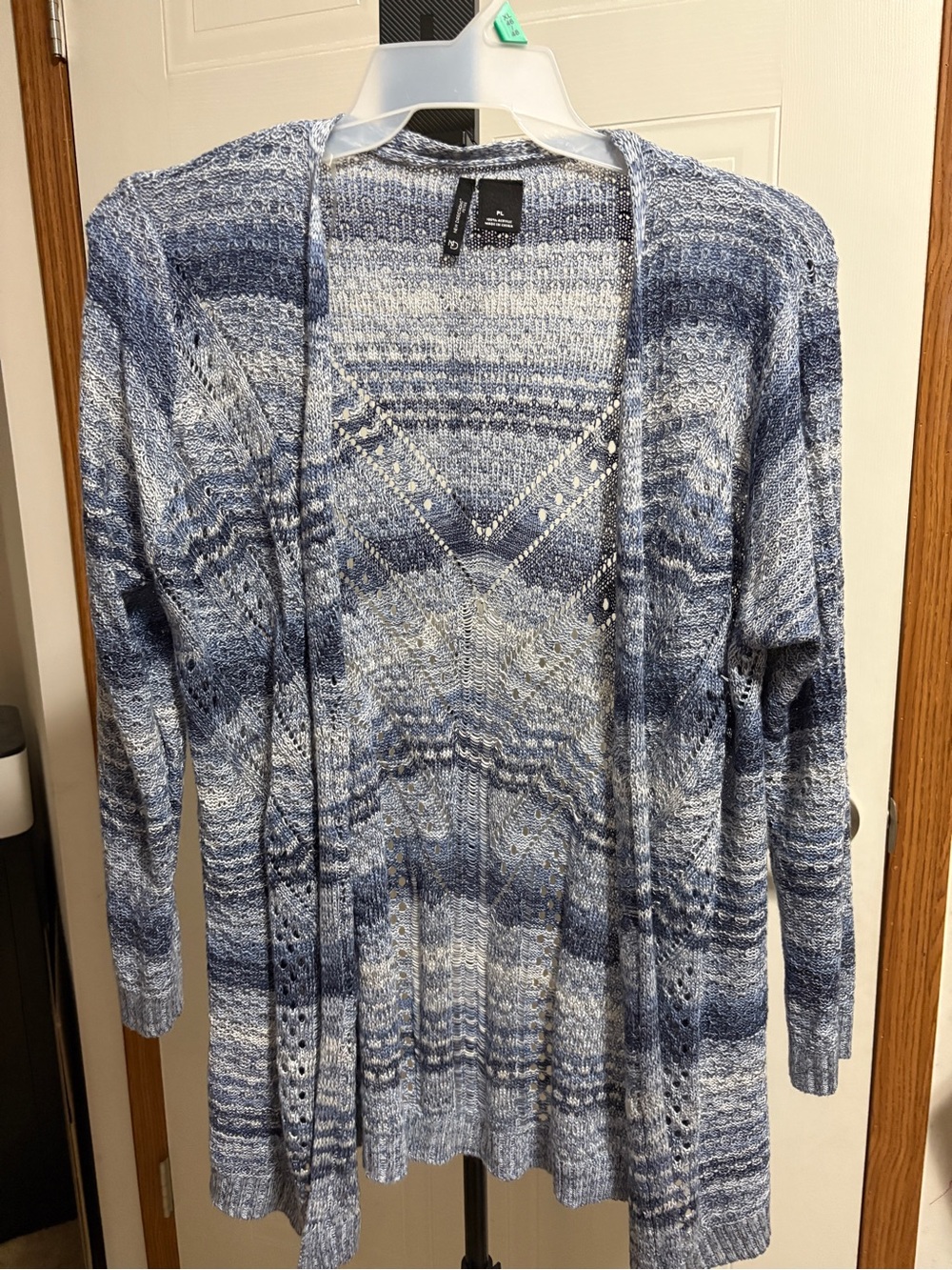 new directions Blue and White Open-Front Knit Cardigan